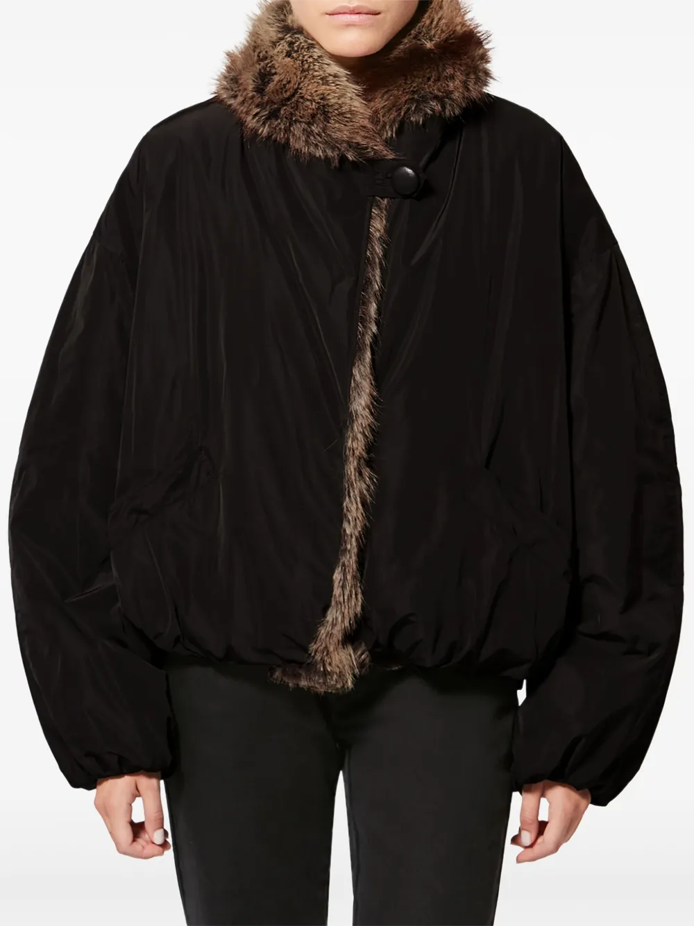 Isabel Marant Charone Faux Fur Collar Short Parka In Black