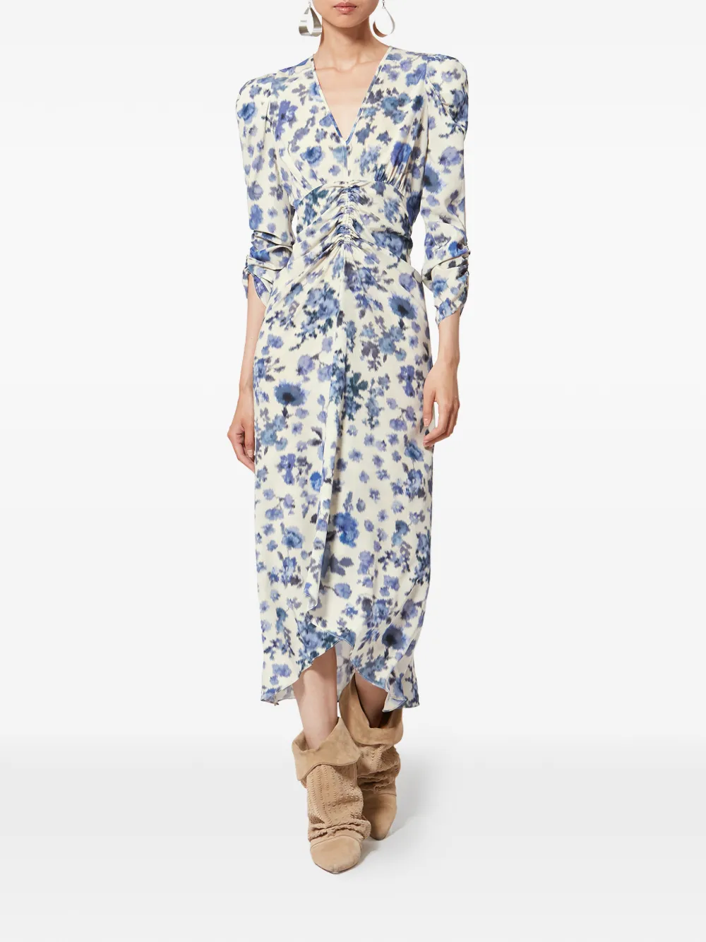 ISABEL MARANT Maxi-jurk met bloemenprint en ruches - Beige