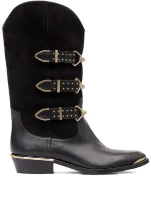 Miu Miu バックル レザーブーツ | ブラック | FARFETCH JP