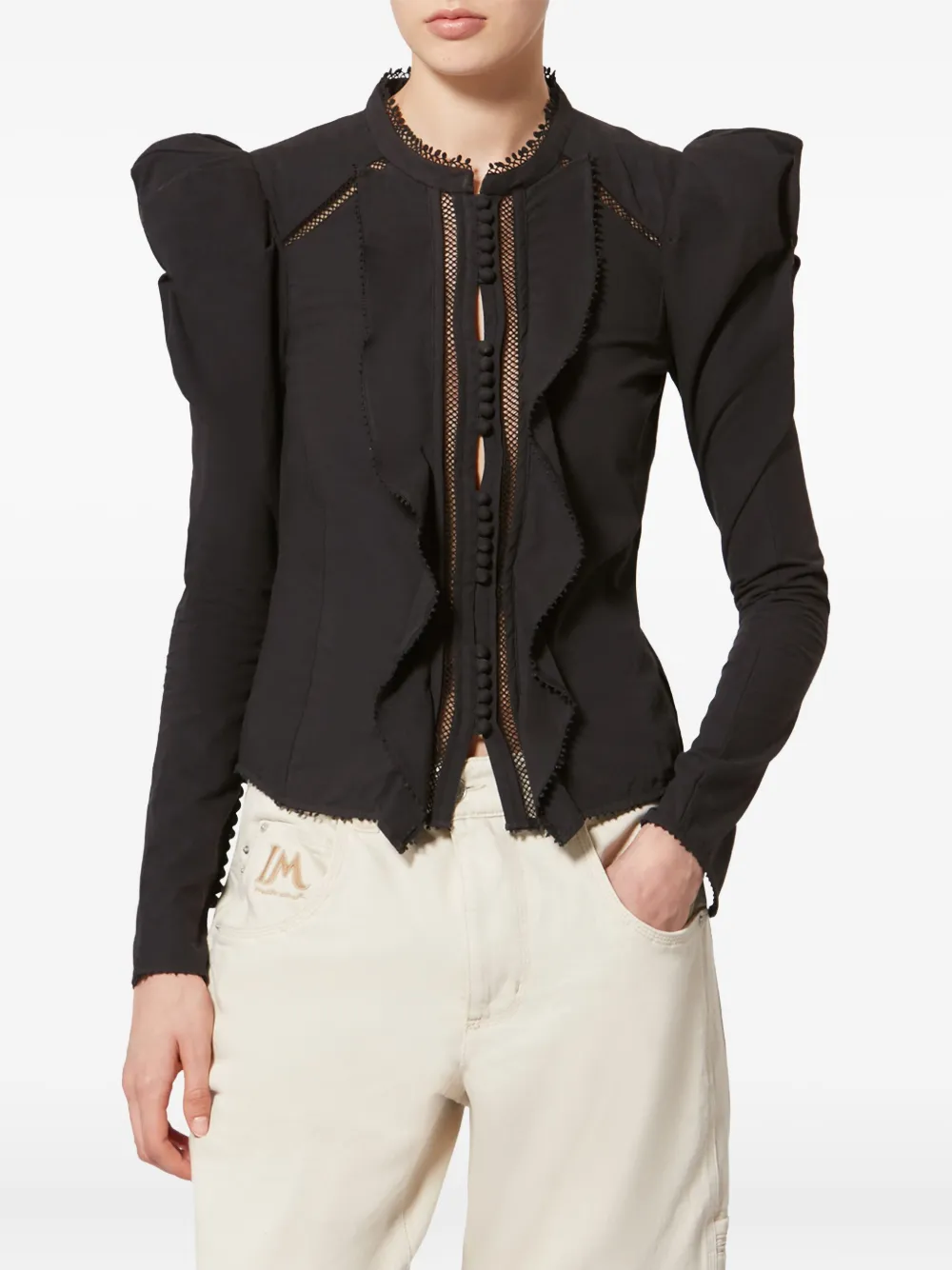 ISABEL MARANT Calina blouse met ruches en knopen Zwart