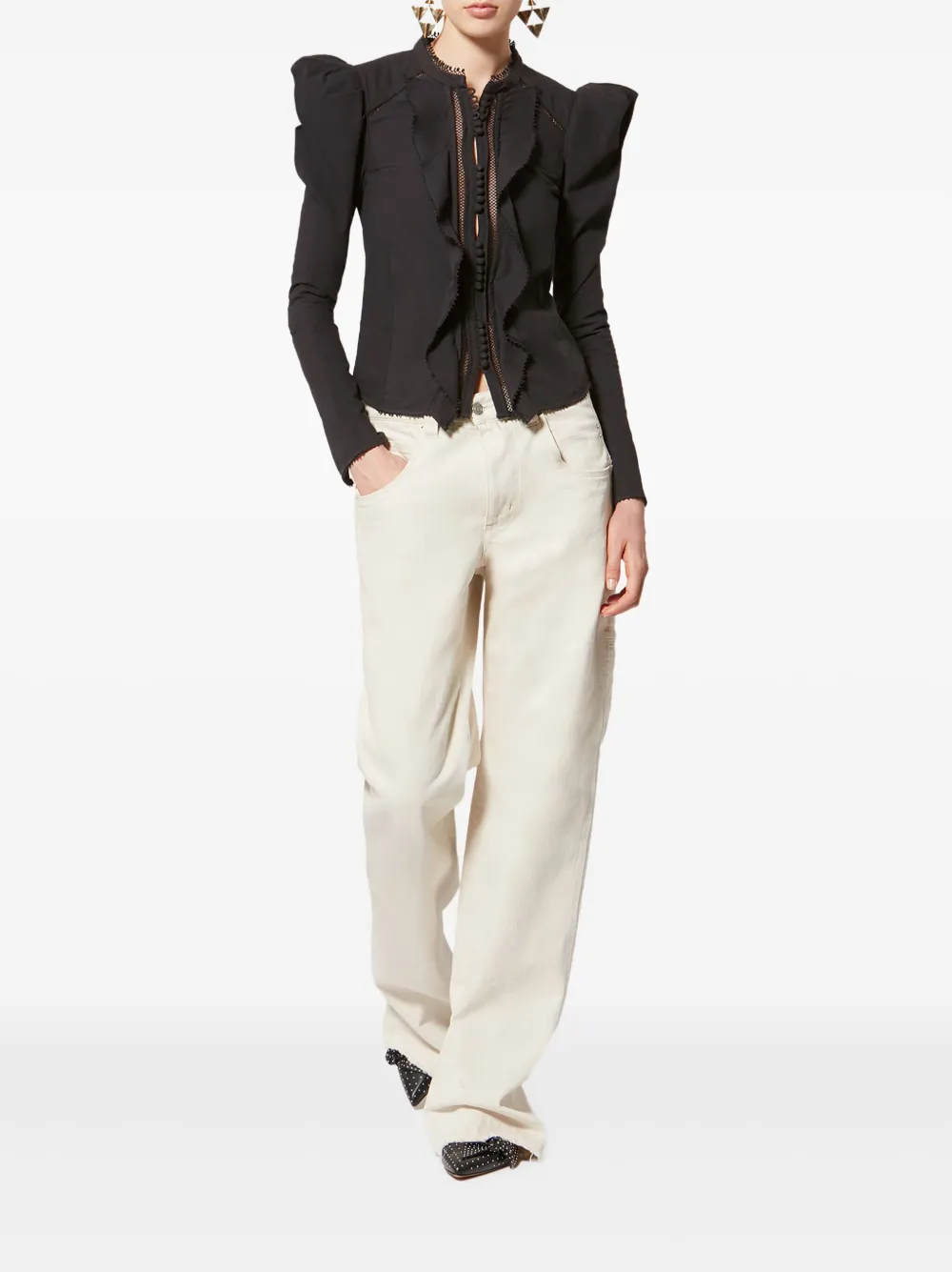 ISABEL MARANT Calina blouse met ruches en knopen - Zwart