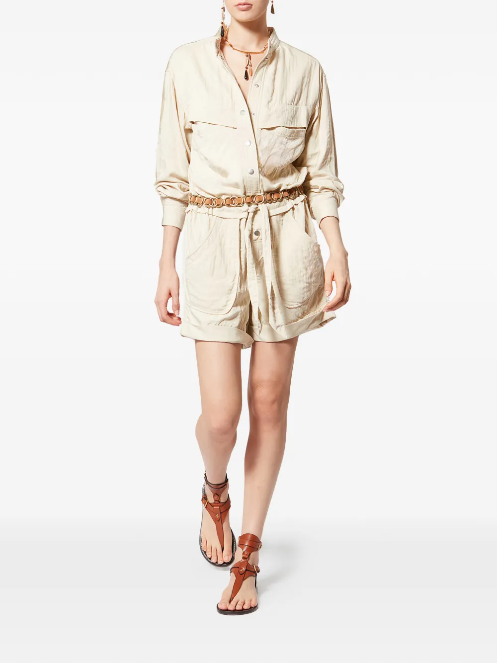 MARANT ÉTOILE Betyna playsuit met knopen en ceintuur Beige