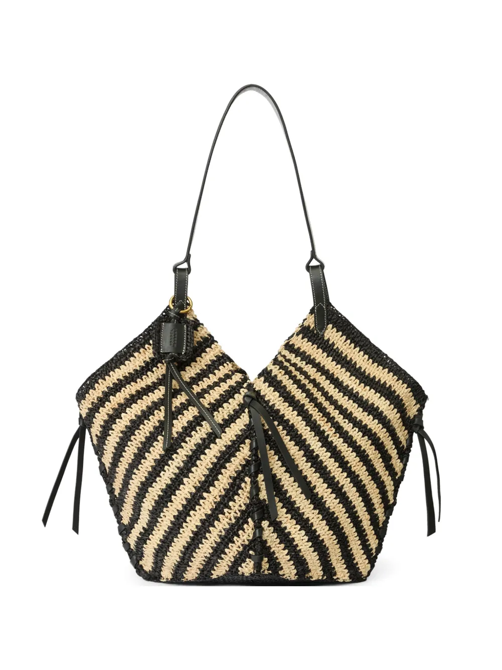 ISABEL MARANT Tampa leather-trimmed raffia shoulder bag. - Nero