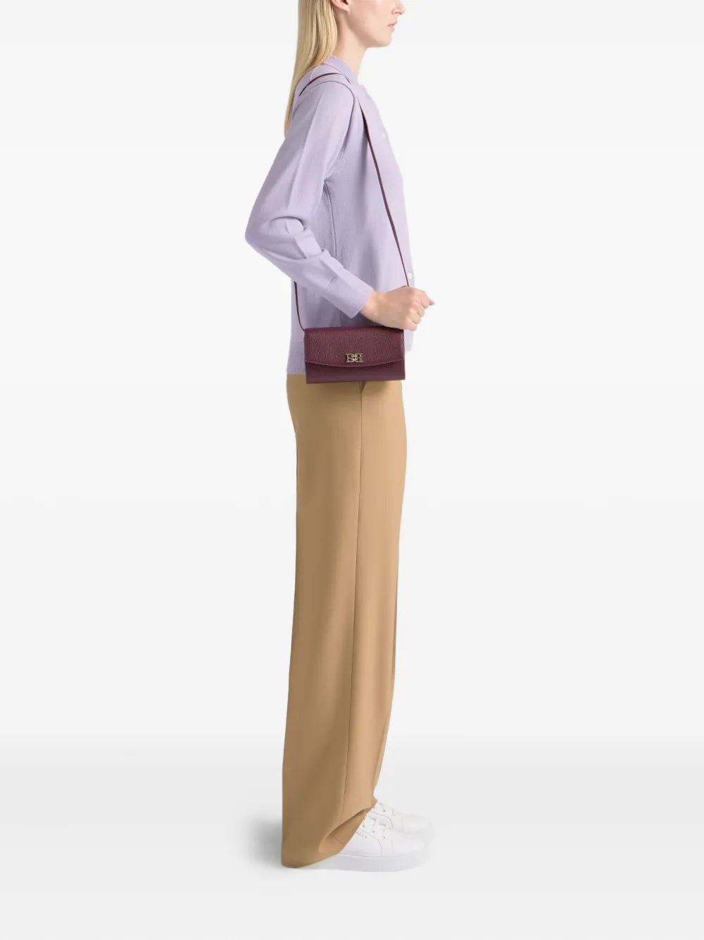 Bally Grained Leather Cross Body Bag In Burgundy