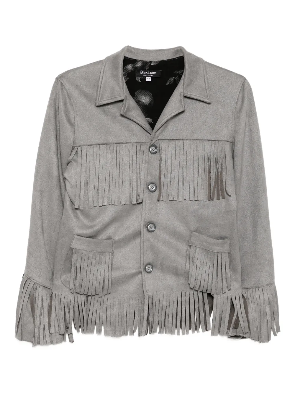 Blaklace Fringe Suede Jacket In Gray