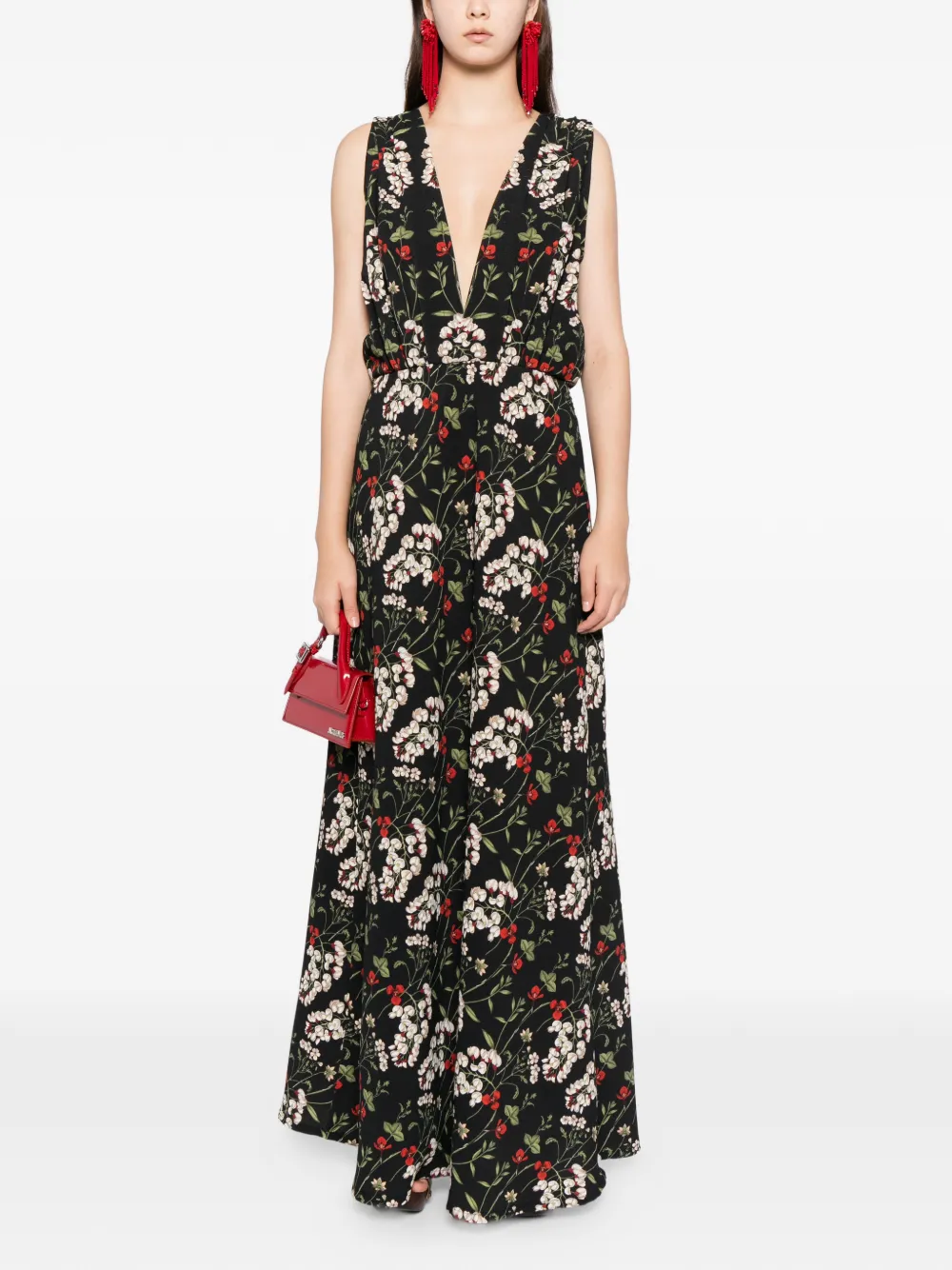 Blaklace V-neck Floral Dress In Black