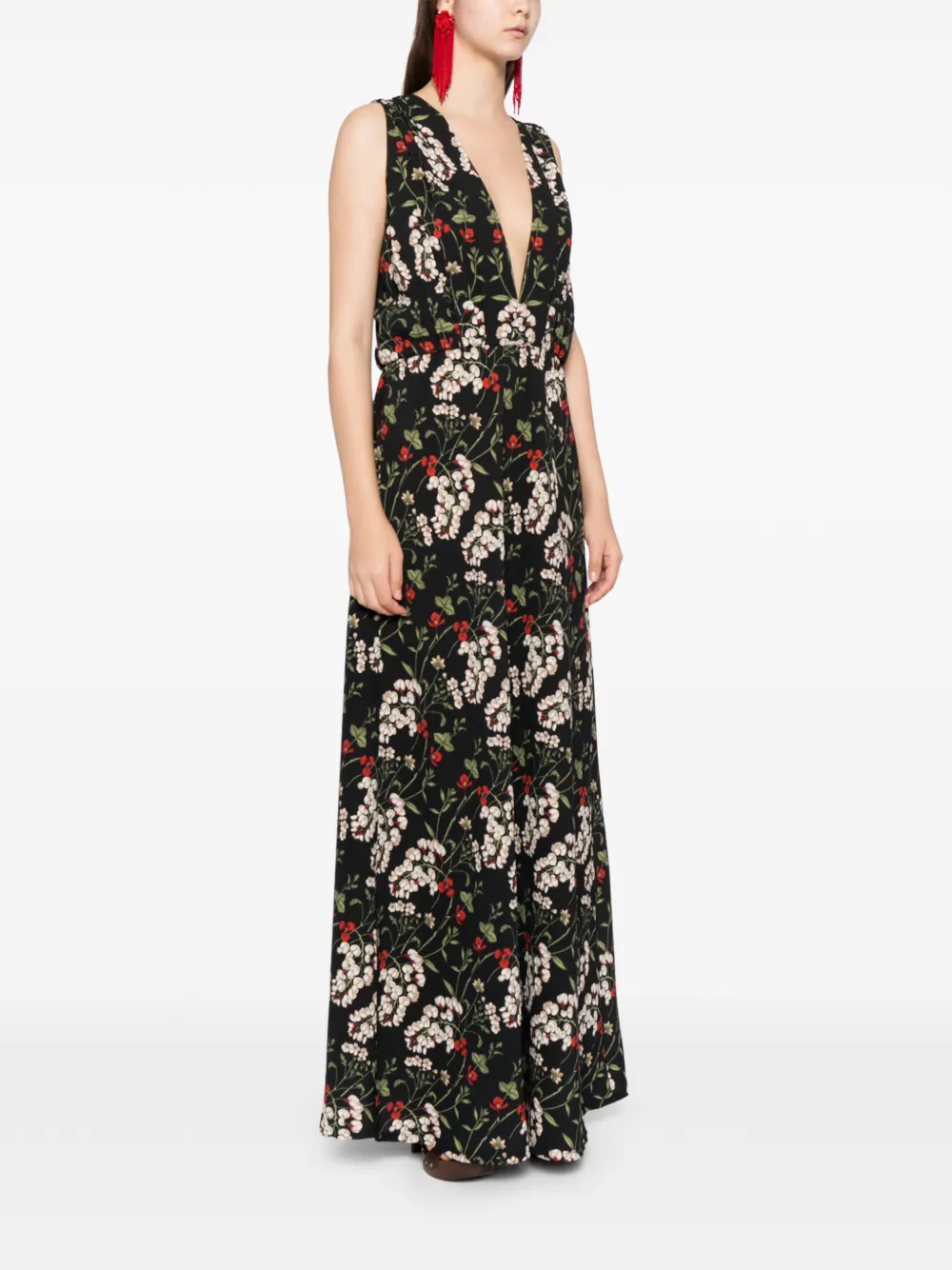 Blaklace V-neck Floral Dress In Black
