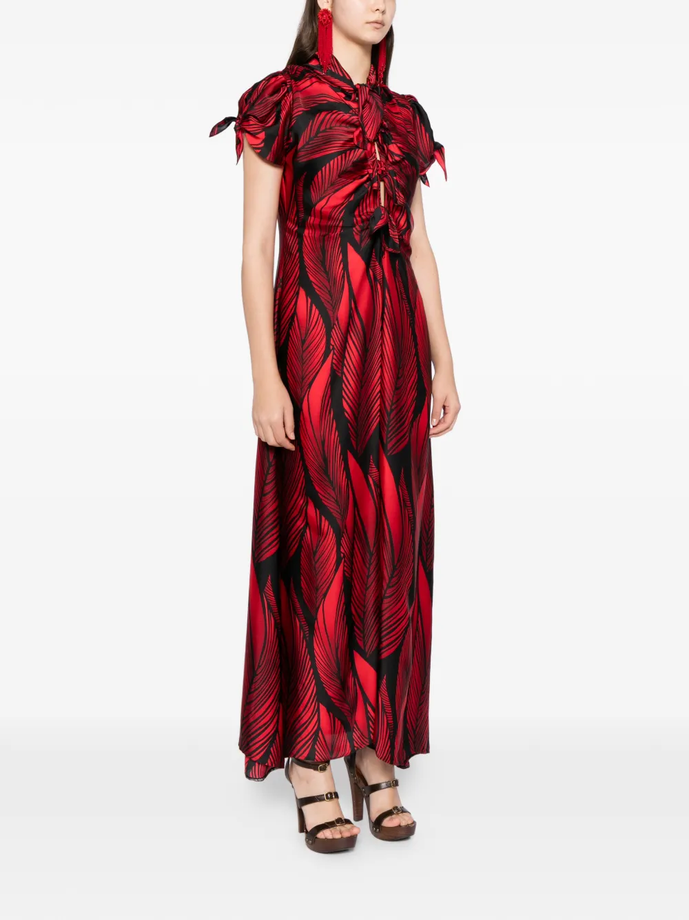 Blaklace Tie Detail Print Dress In Red