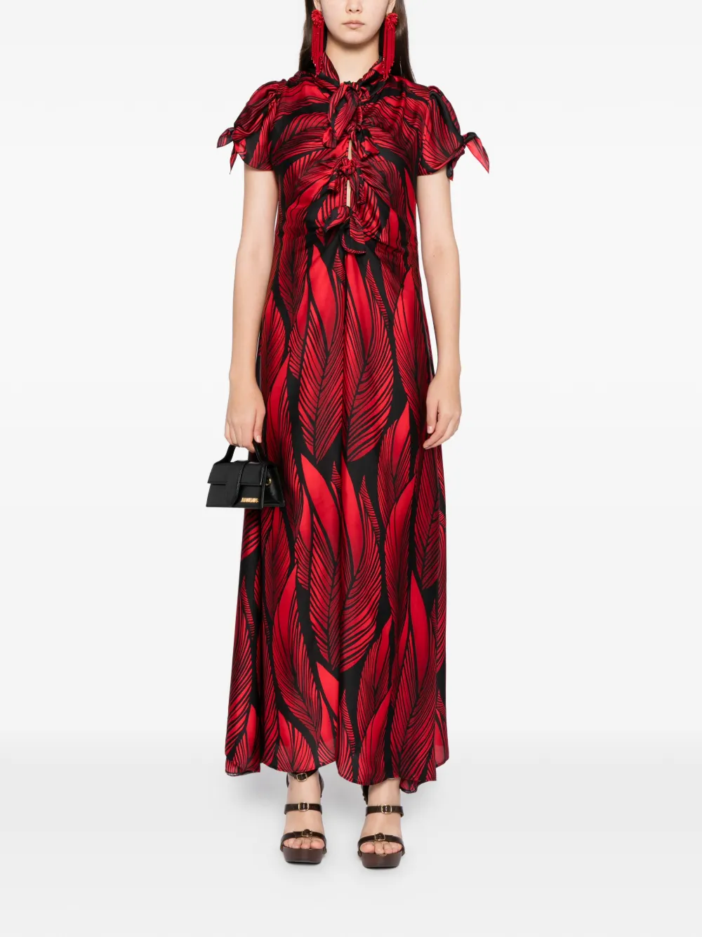 Blaklace Tie Detail Print Dress In Red