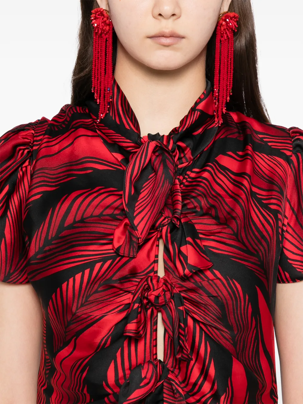 Blaklace Tie Detail Print Dress In Red