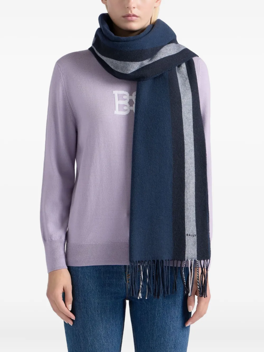 Bally Sjaal met franje en jacquard Blauw