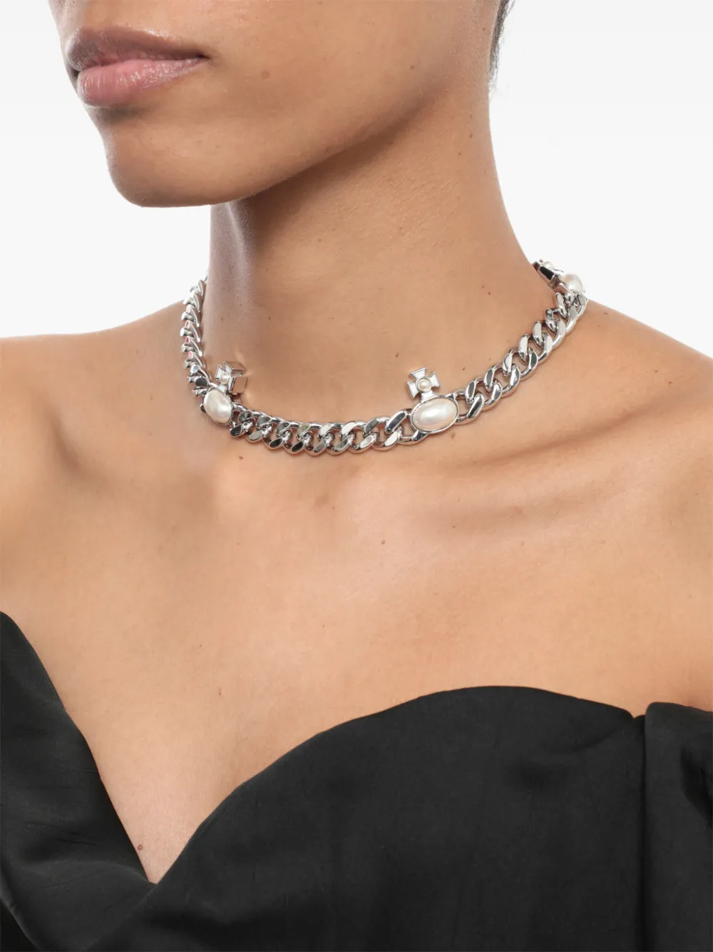 Vivienne Westwood pearl curb chain necklace - Zilver