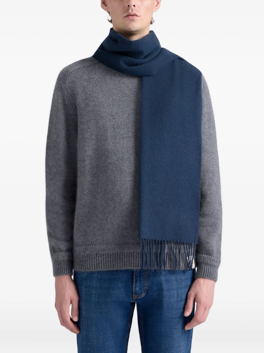 Bally Sjaal met borduurdwerk en franje Blauw