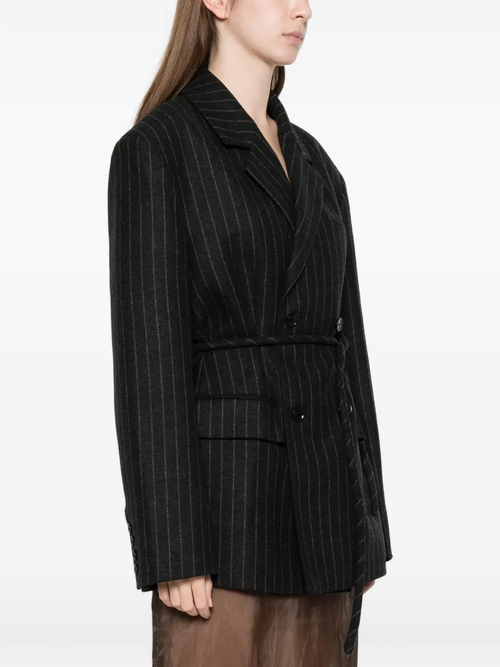 Nanushka Osono Pinstripe Tie-waist Blazer In Black