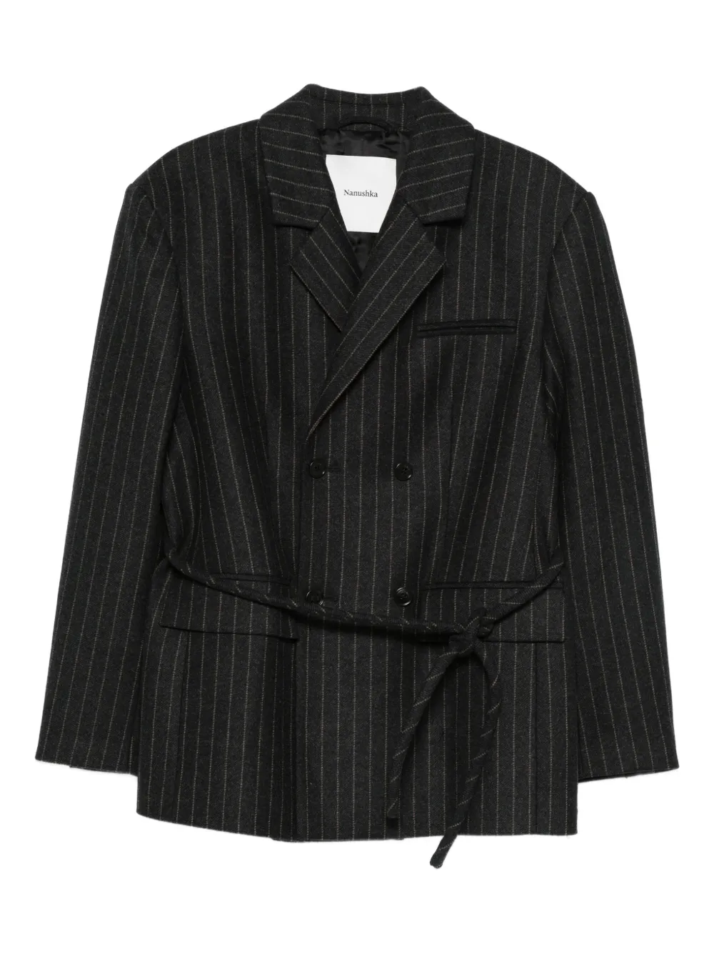 Nanushka Osono pinstripe tie-waist blazer | Black | Image 1