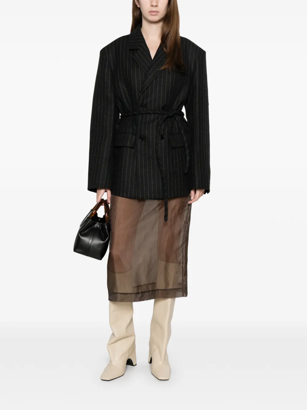 Nanushka Osono pinstripe tie-waist blazer | Blazers | Image 2