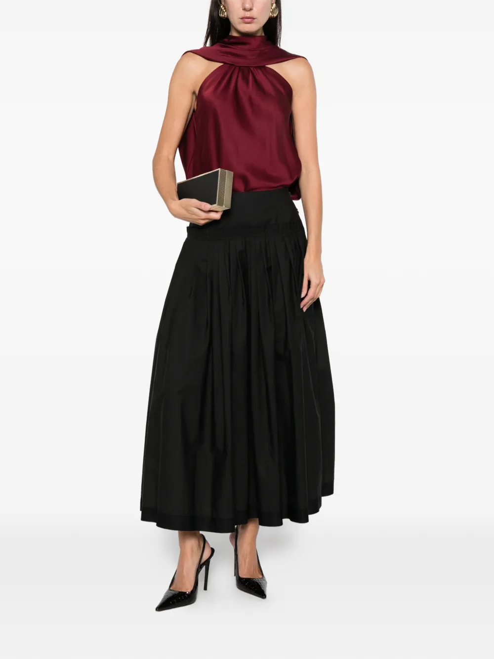 Lanvin Basque midi-rok met plooien - Zwart