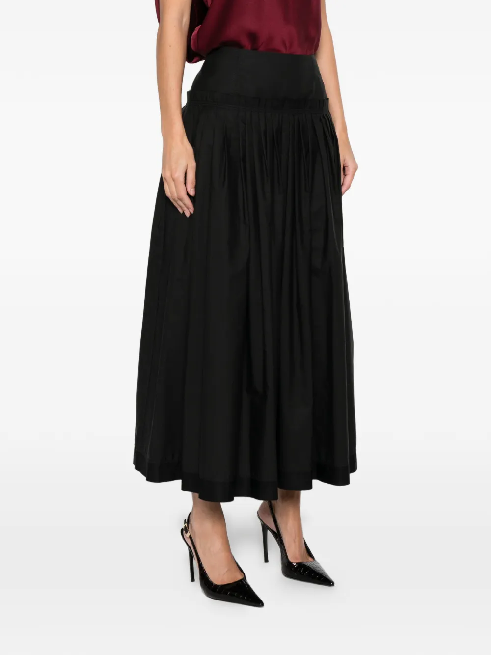 Lanvin Pleated Basque Midi Skirt In Black