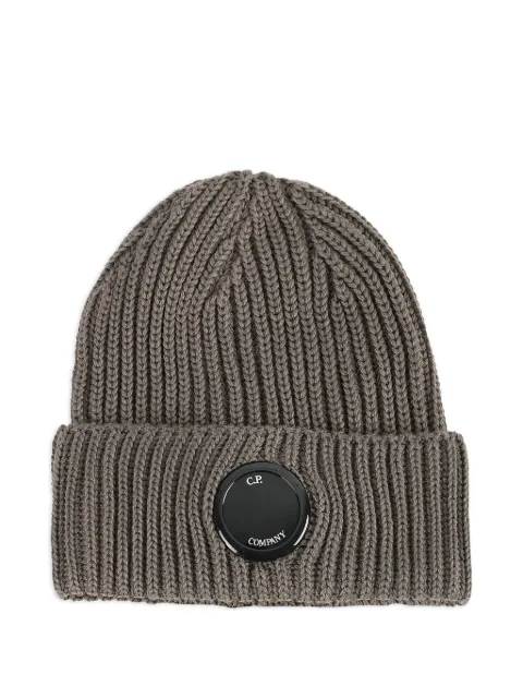 C.P. Company ribbed-detail logo-patch beanie