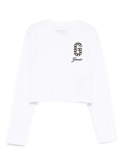 guess kids pearl-appliqué logo-detail top