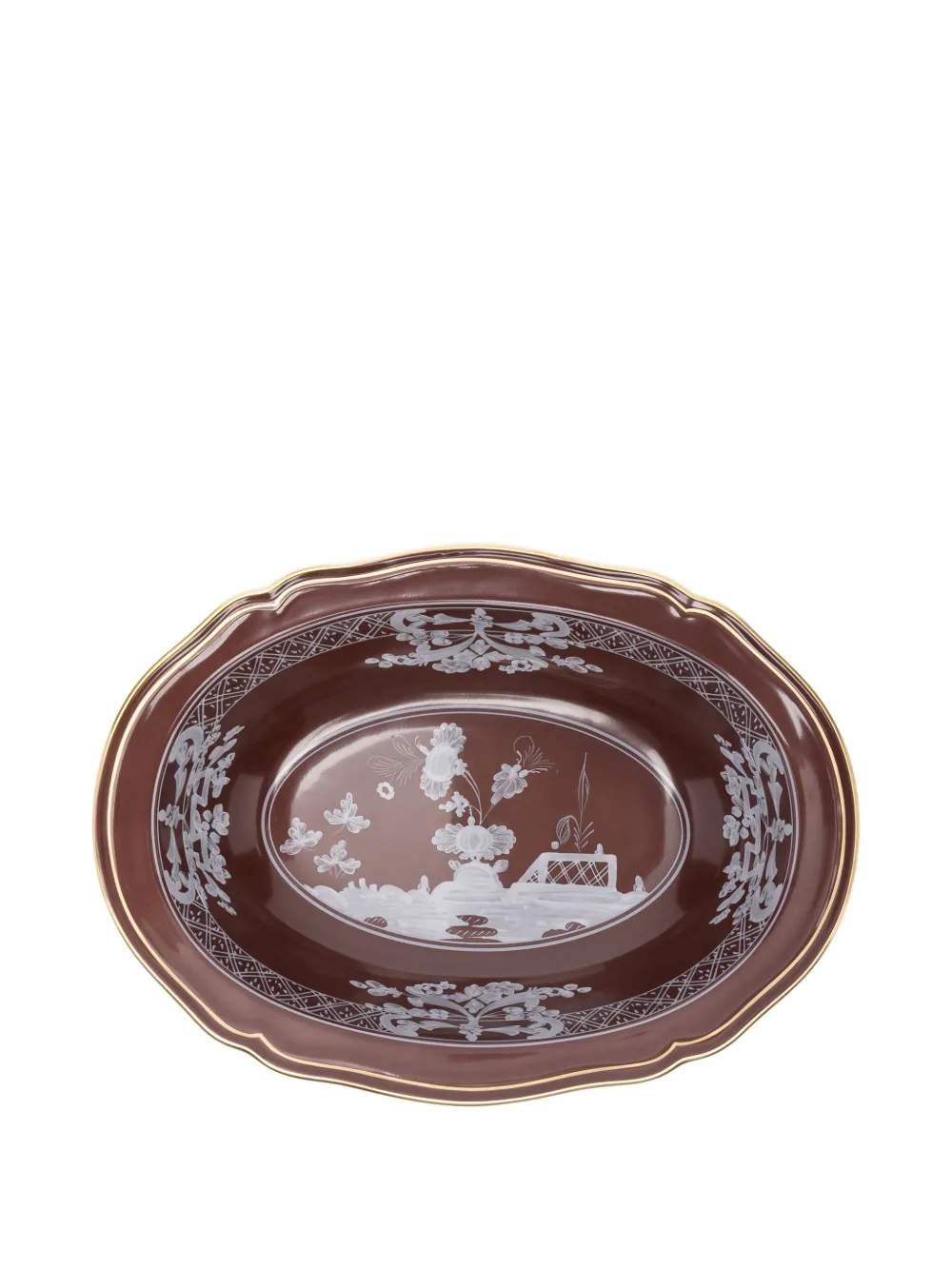Ginori 1735 Floral-print Oval Bowl In Brown