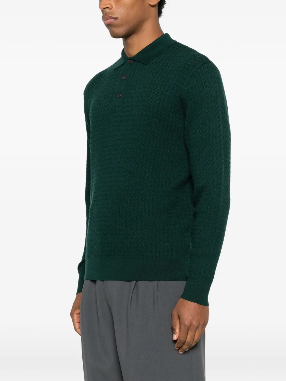 Diktat Cable-knit Polo Shirt In Green