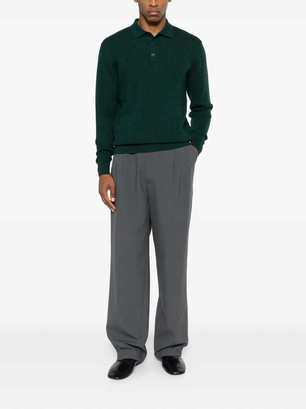 DIKTAT cable-knit polo shirt - Groen