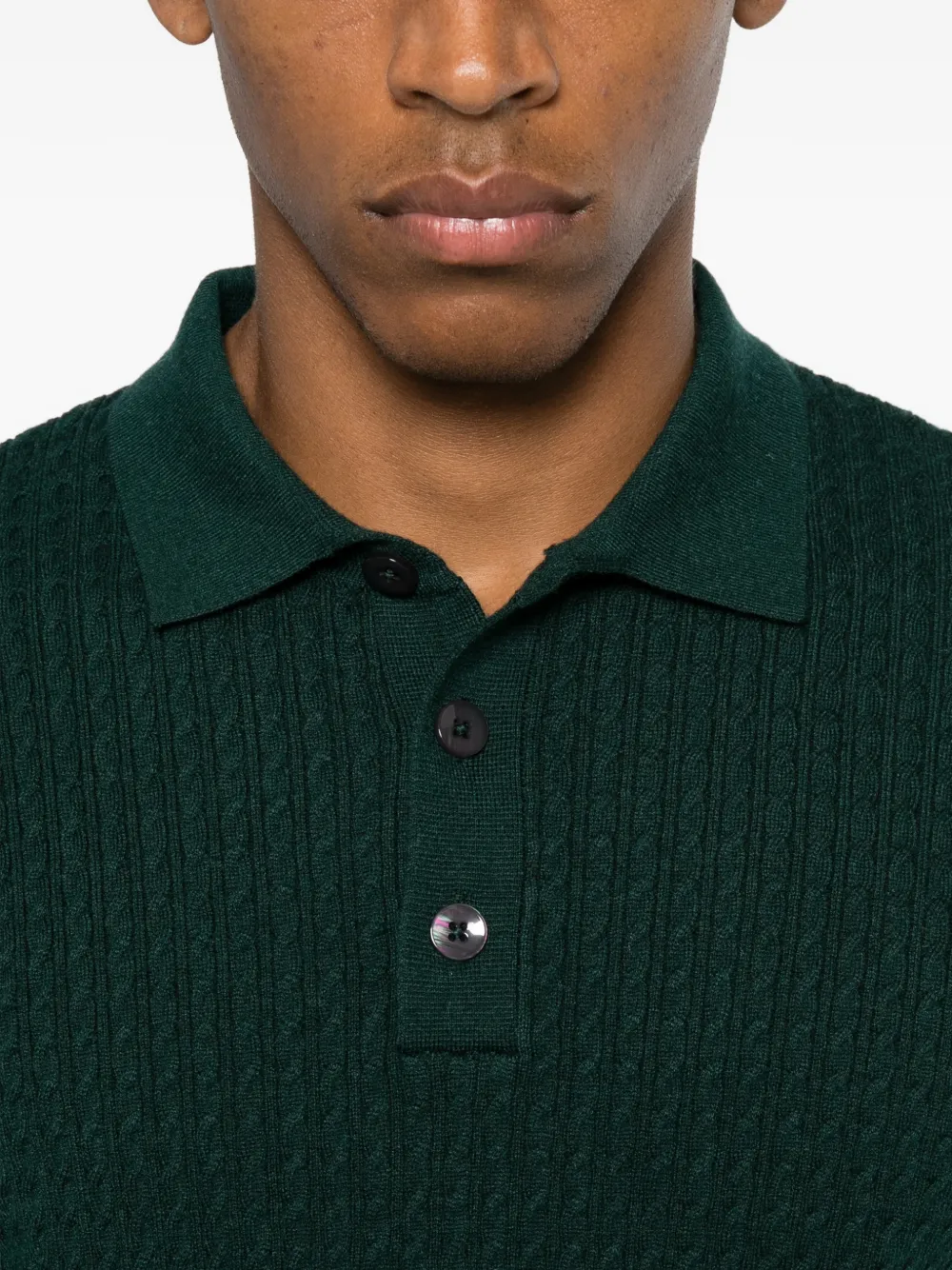 Diktat Cable-knit Polo Shirt In Green