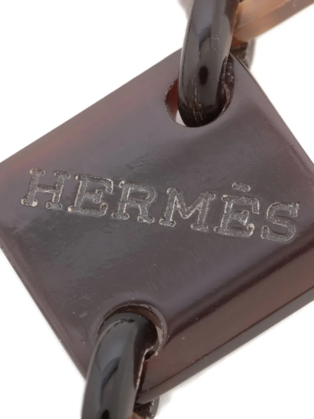 Pre-owned Hermes 2000-2015 Square-chain Logo-pendant Necklace In Brown