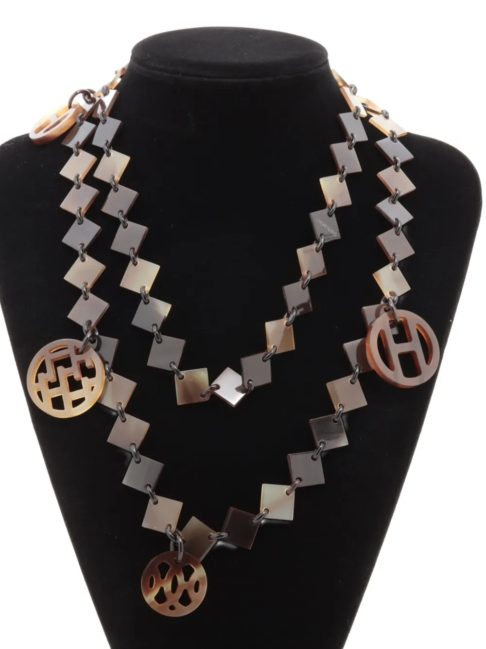Pre-owned Hermes 2000-2015 Square-chain Logo-pendant Necklace In Brown