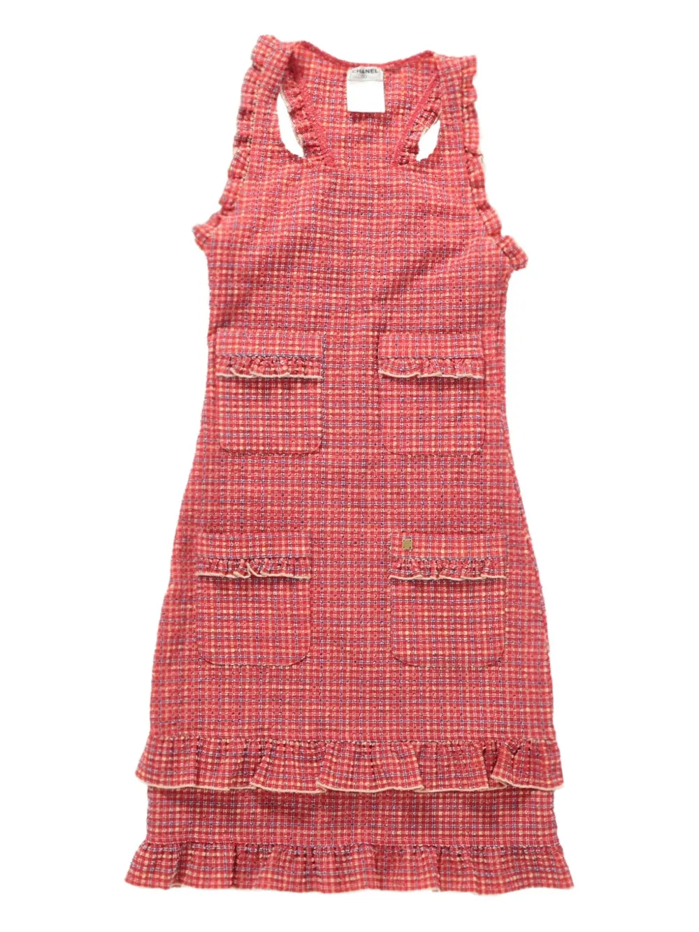 CHANEL Pre-Owned 2001 ruffle-trim check-pattern dress | Red | Image 1