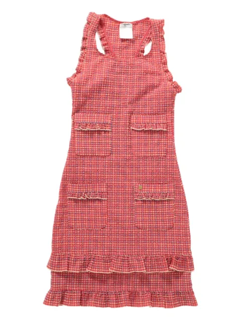 CHANEL Pre-Owned 2001 ruffle-trim check-pattern dress
