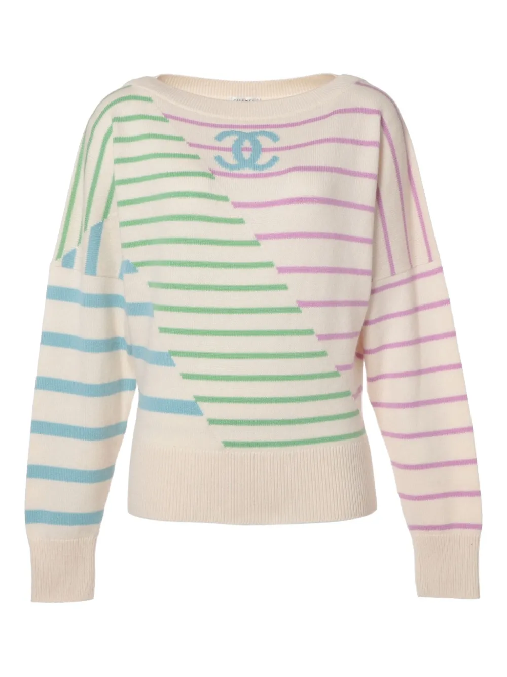 CHANEL Pre-Owned 2020 ストライプ ココマーク セーター - ニュートラル CHANEL Pre-Owned 2020 ストライプ ココマーク セーター - ニュートラル