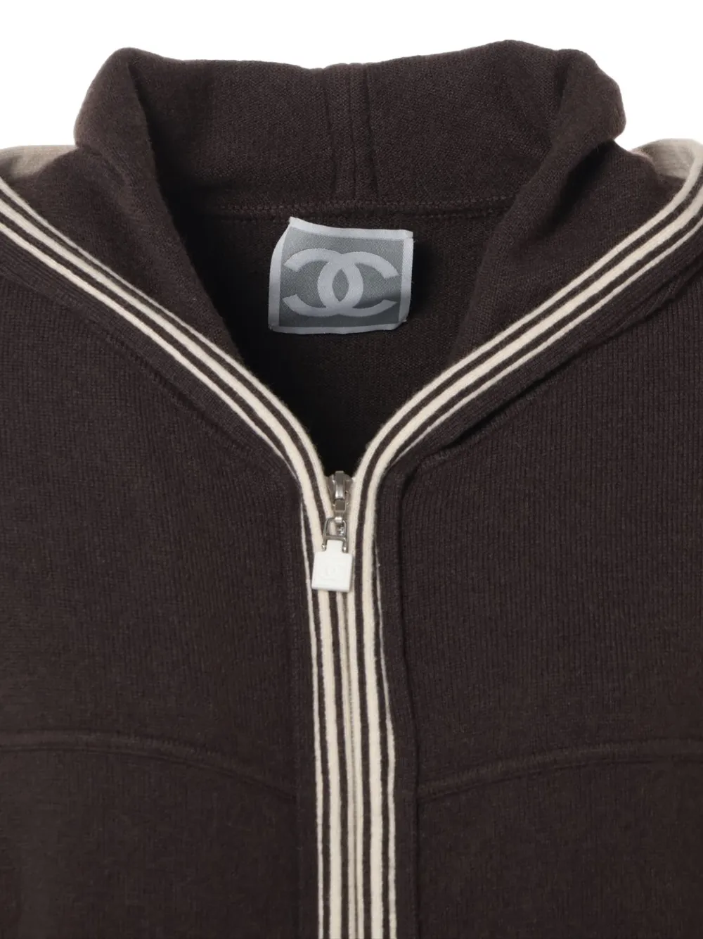 Pre-owned Chanel 2005 Sports Line Knitted Zip-up Hoodie In Brown