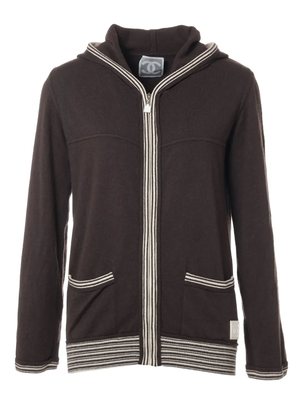 Pre-owned Chanel 2005 Sports Line Knitted Zip-up Hoodie In Brown