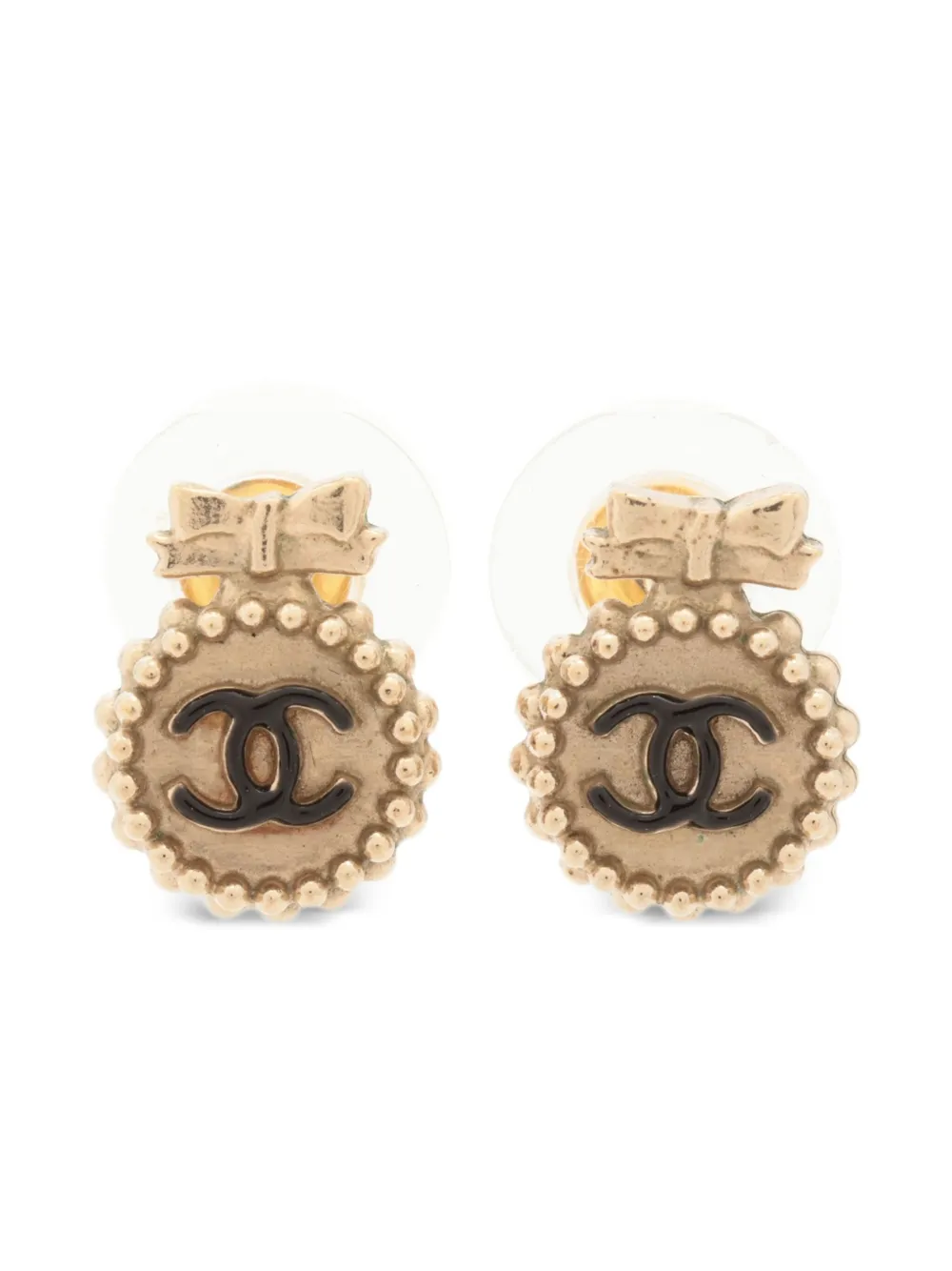 CHANEL Pre-Owned 2014 ロゴディテール ピアス - ゴールドトーン CHANEL Pre-Owned 2014 ロゴディテール ピアス - ゴールドトーン