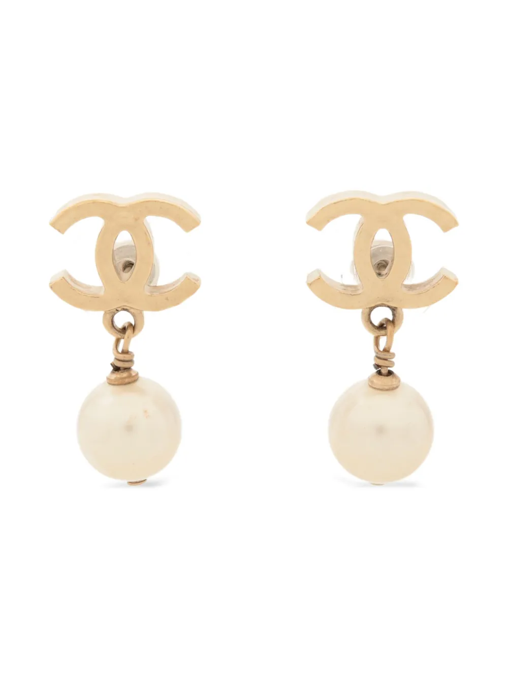 CHANEL Pre-Owned 2007 ロゴ ドロップピアス - ゴールドトーン