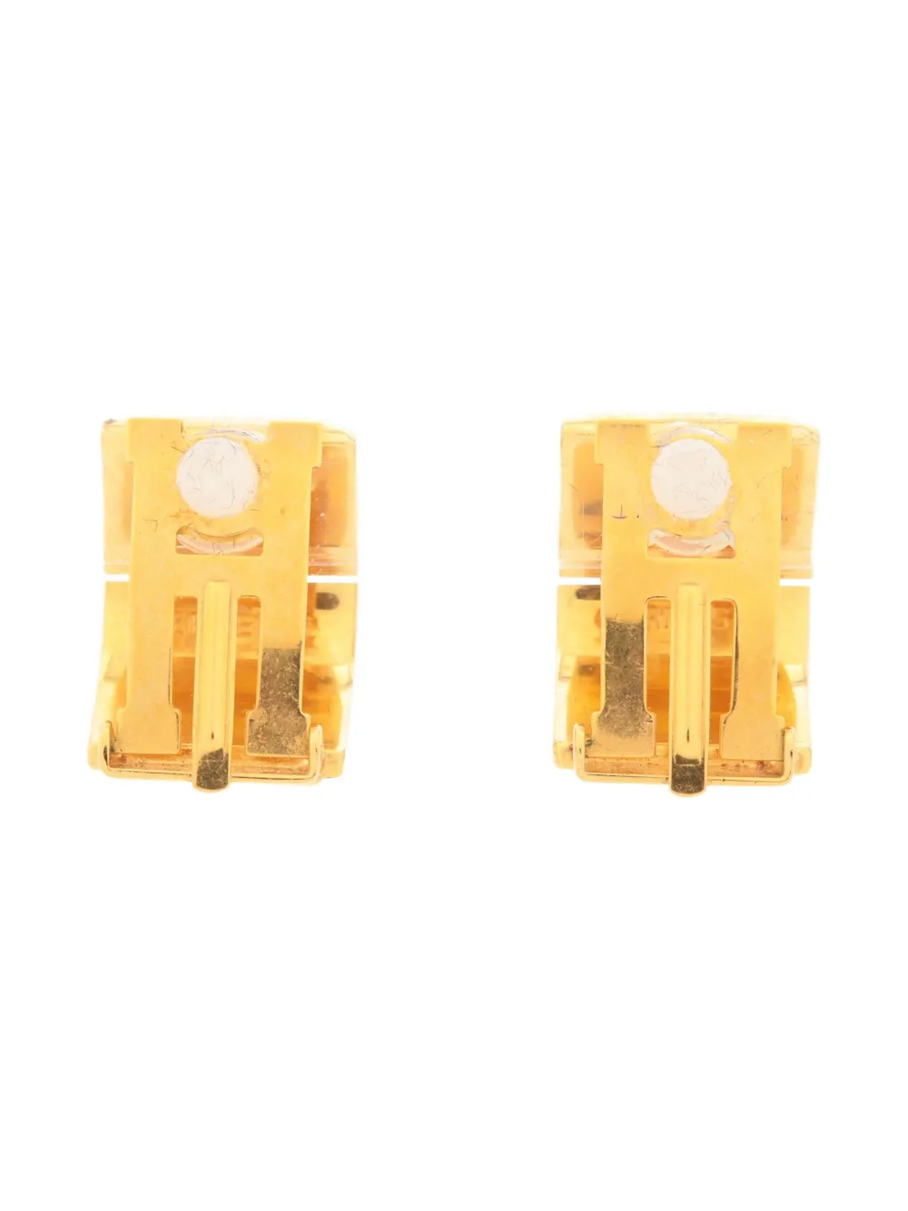 Pre-owned Hermes Logo Clip-on Earrings In Gold