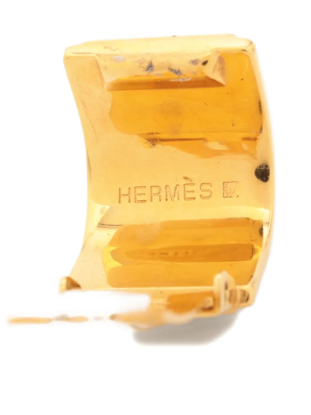 Pre-owned Hermes Logo Clip-on Earrings In Gold