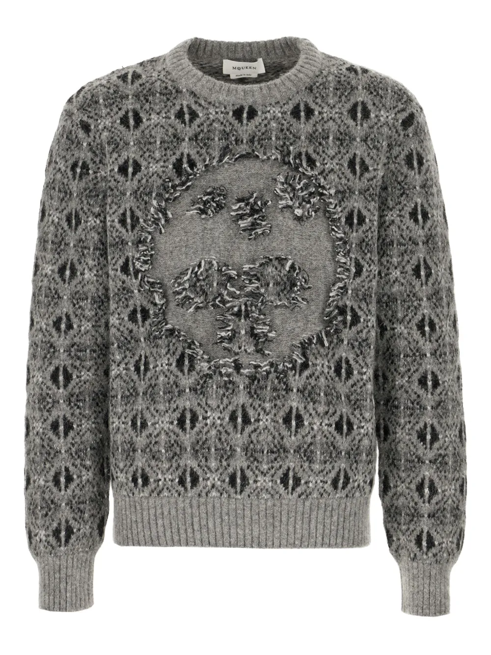 Alexander Mcqueen Geometric Pattern Knit Sweater With Crew Neck In Gray