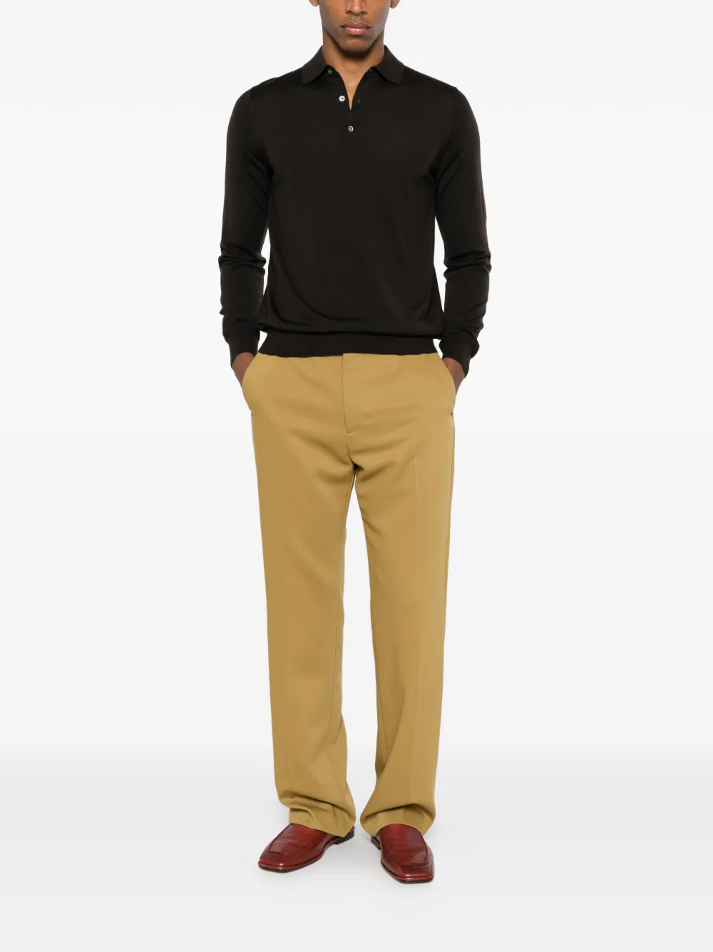 DIKTAT long-sleeve wool polo shirt - Bruin