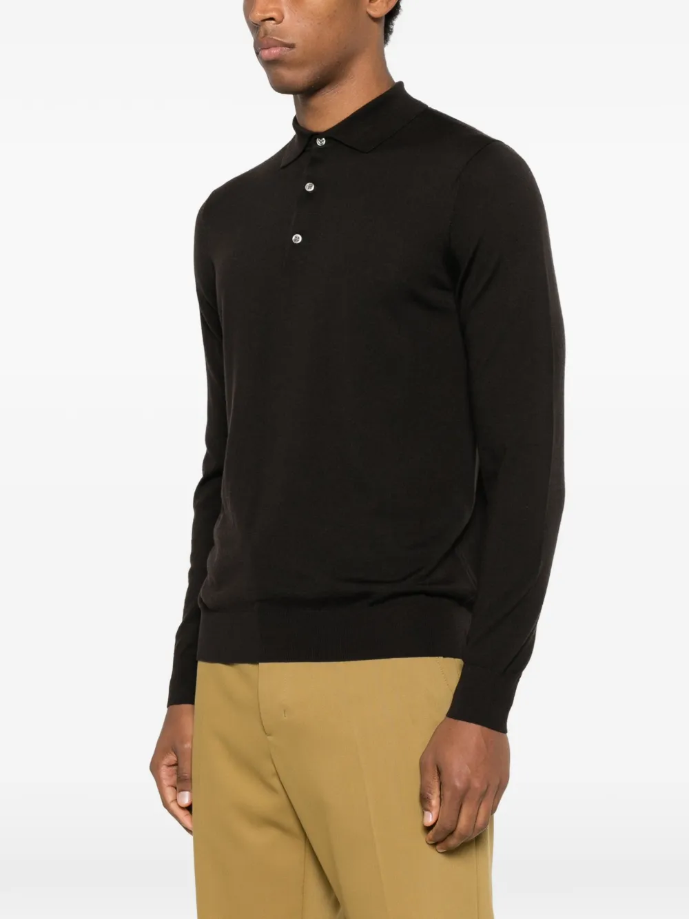 Diktat Long-sleeve Wool Polo Shirt In Black