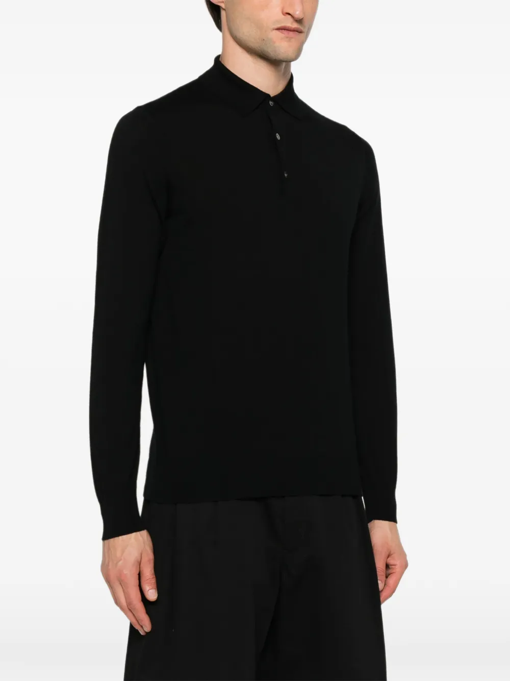Diktat Long-sleeve Polo Shirt In Black