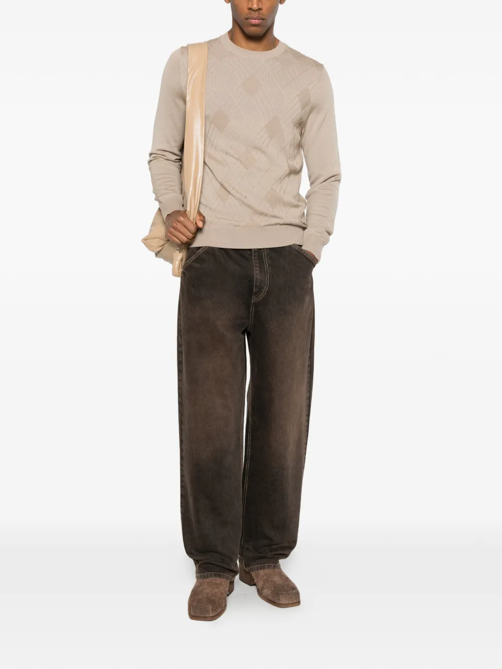 DIKTAT argyle-pattern sweater - Beige