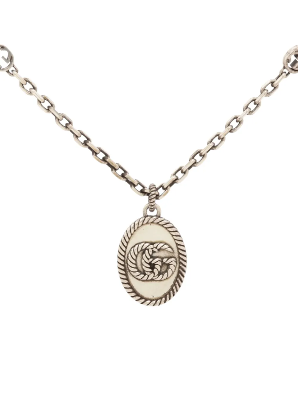Pre-owned Gucci 2000s Logo-motif Necklace In Silver