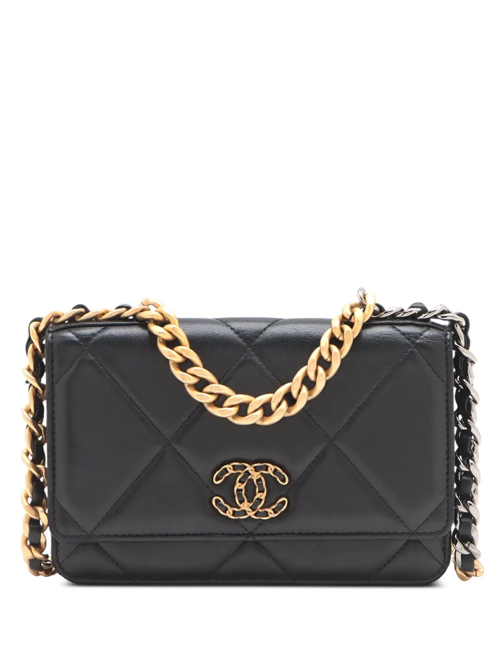 CHANEL Pre-Owned 2021-2025 Quilted Lambskin 19 Wallet on Chain satchel - Nero