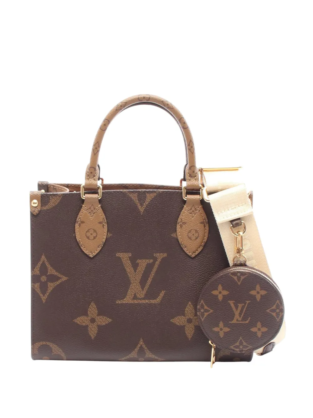 Pre-owned Louis Vuitton 2021-2025 Monogram Reverse Giant Onthego Pm Satchel In Brown