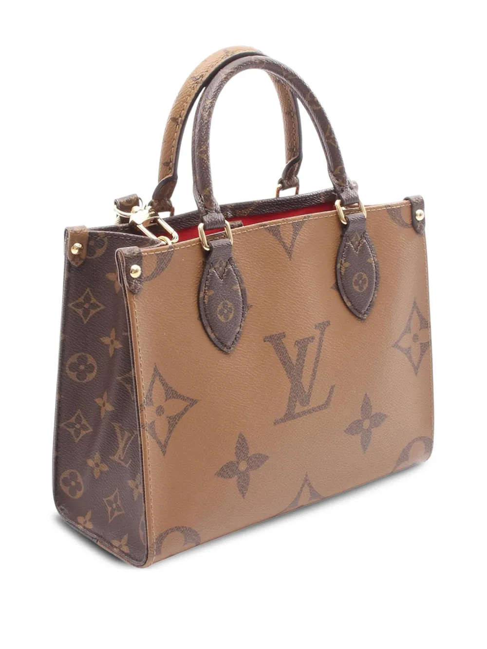 Pre-owned Louis Vuitton 2021-2025 Monogram Reverse Giant Onthego Pm Satchel In Brown