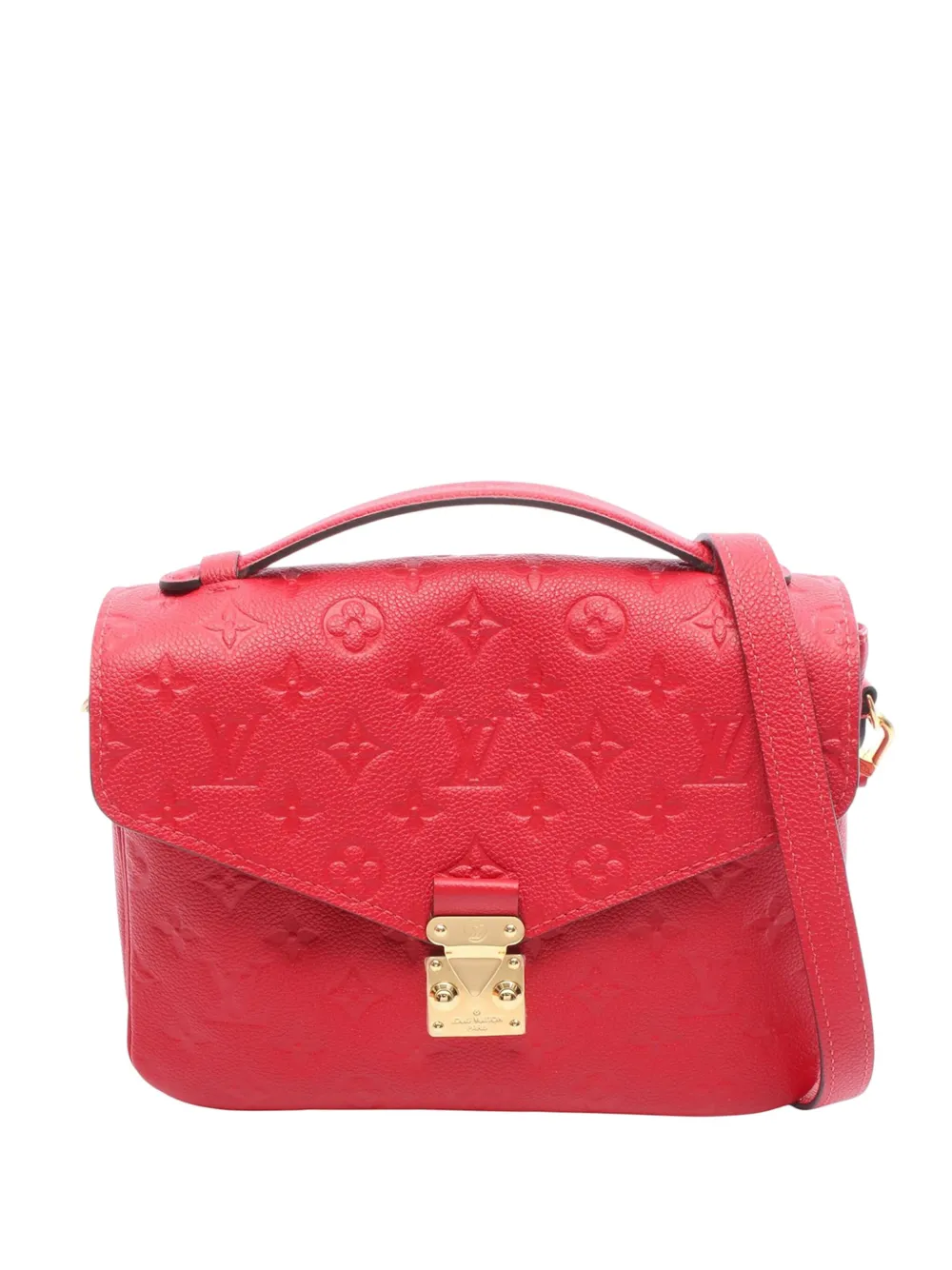 Pre-owned Louis Vuitton 2018 Monogram Empreinte Pochette Metis Satchel In Red