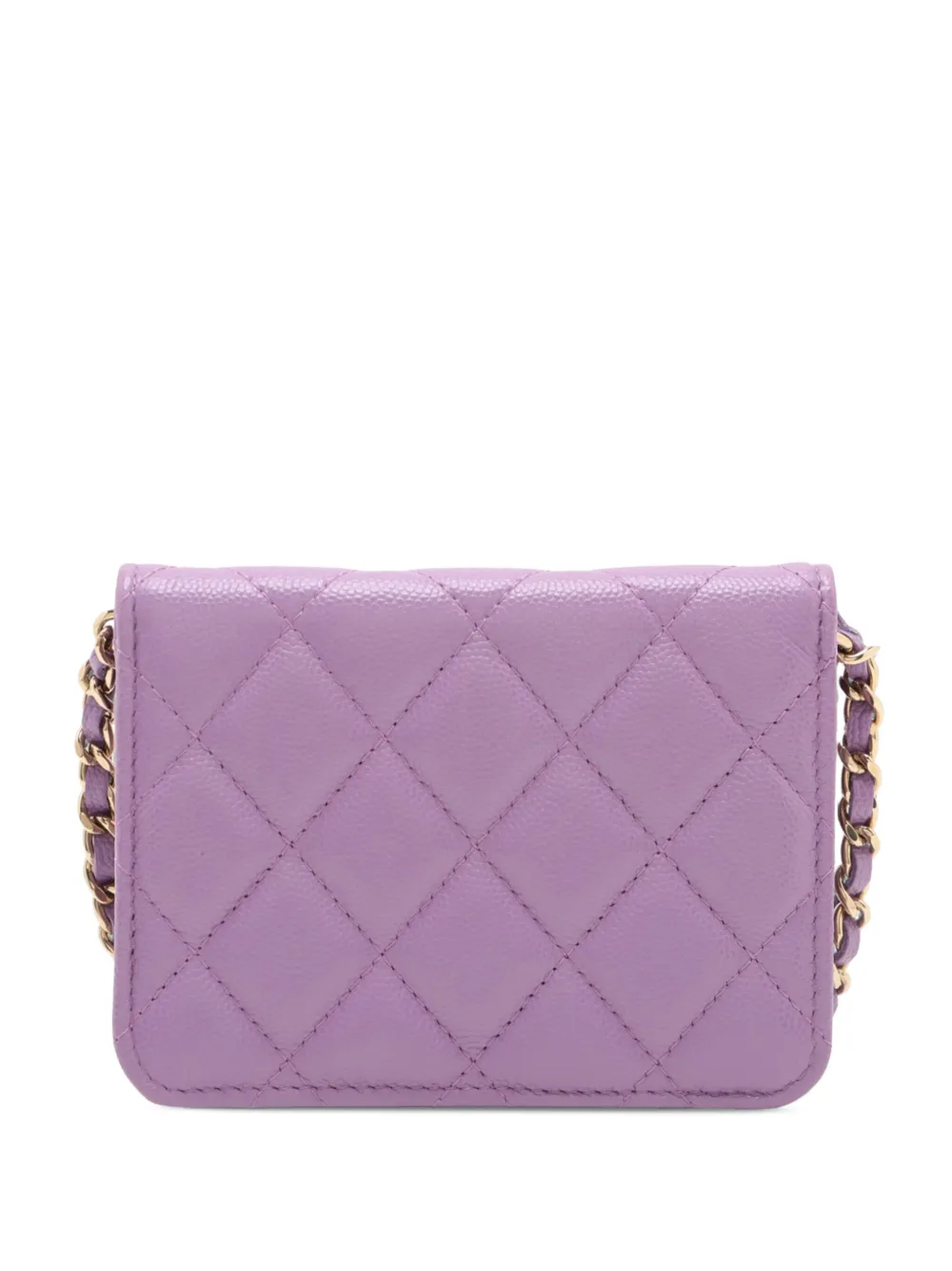 Pre-owned Chanel 2021 Micro Quilted Caviar Chain Mini Flap Crossbody Bag In Purple